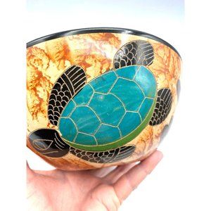 Tonala Hand Painted Pottery Bowl with Tropical Fish and Turtle